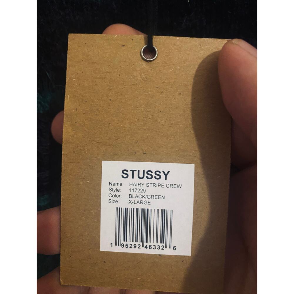 Stussy Black / Green Striped Hairy Crewneck Sweater - Picture 5 of 6